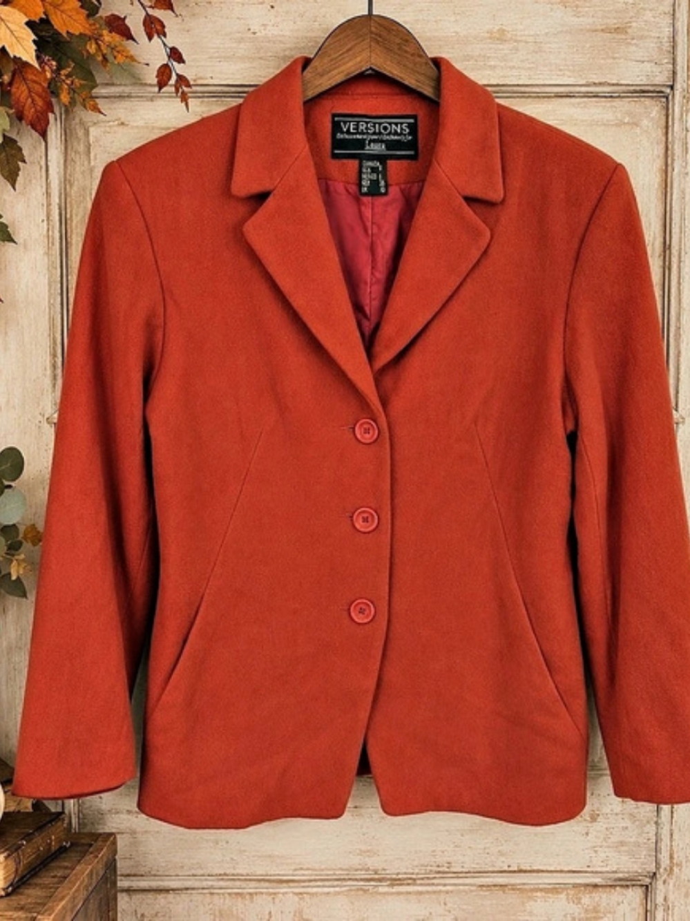 Versions Laura Wool Cashmere Blazer Burnt Orange Made in Canada Sz 8